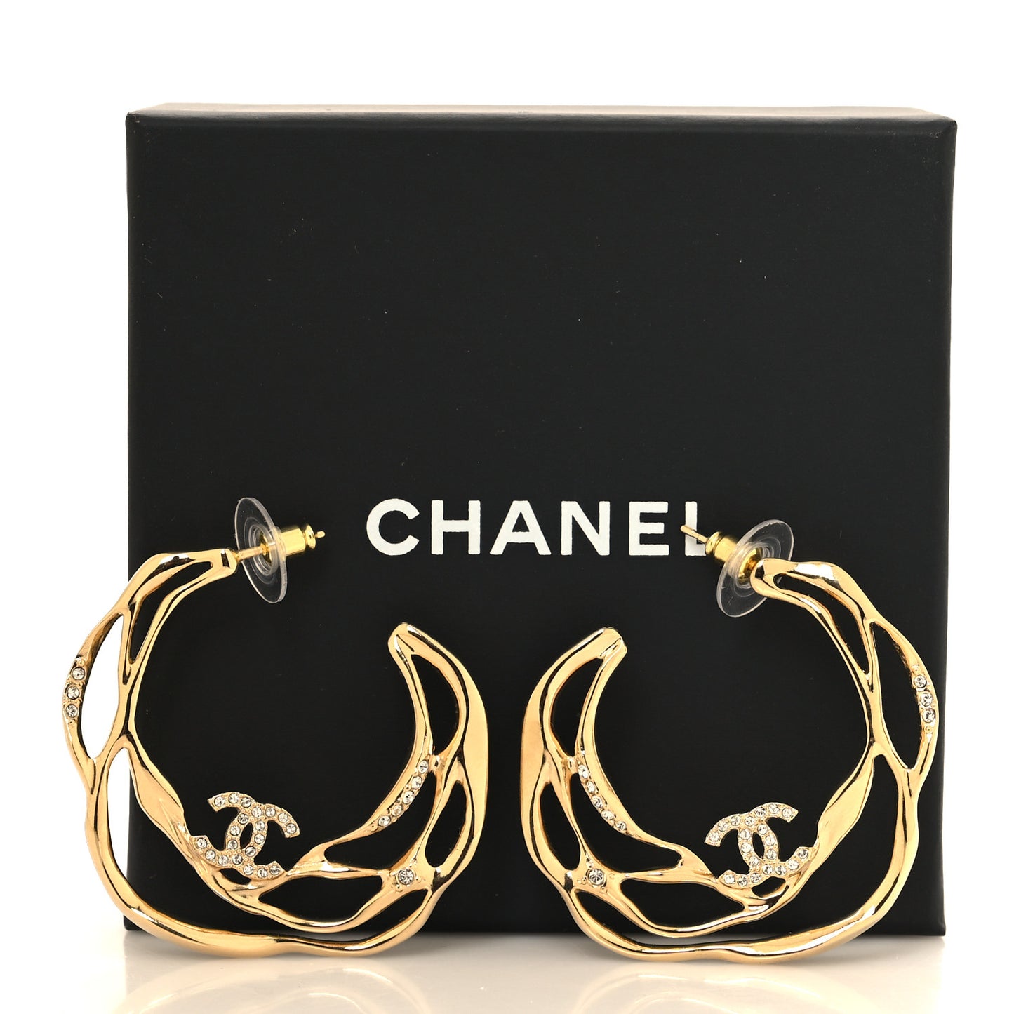 Crystal CC Diamantes Hoop Earrings Gold