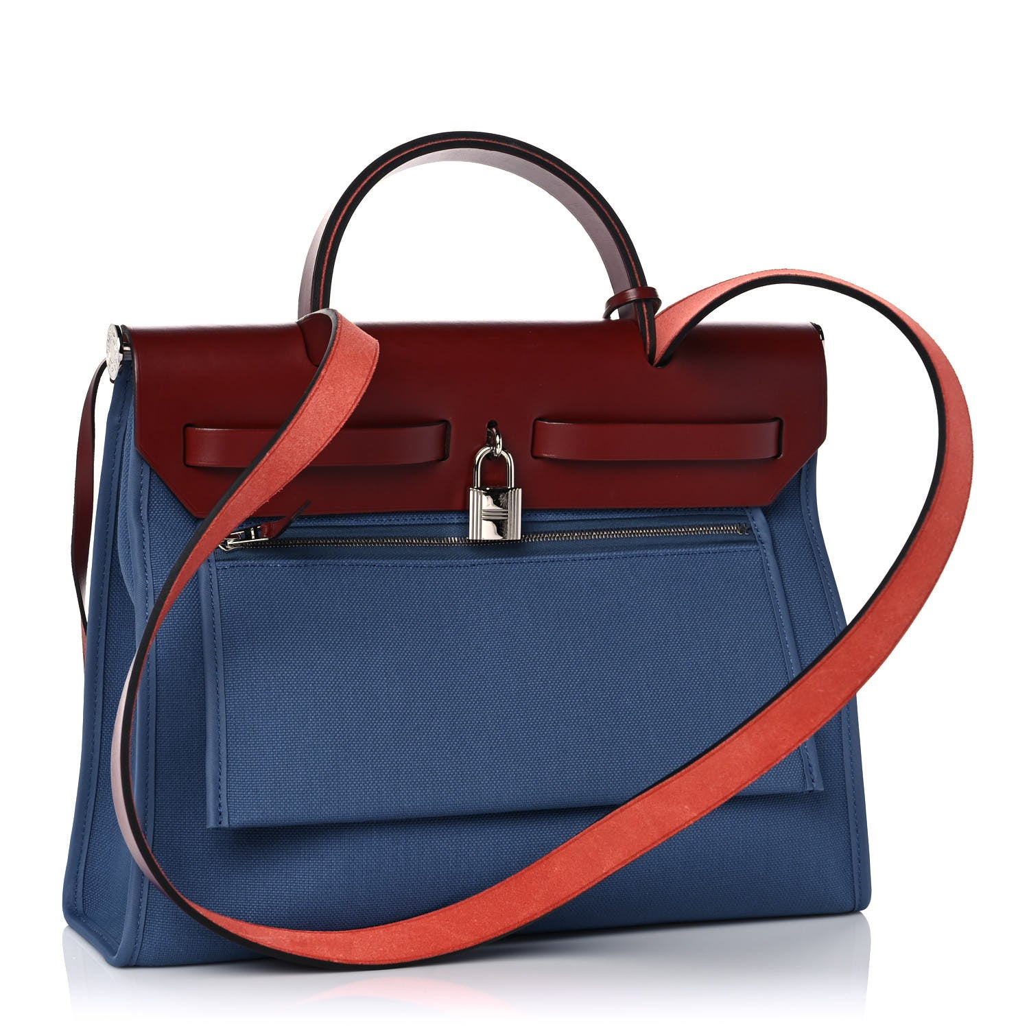 Hermes Vache Hunter Toile Militaire Herbag Zip 31 PM Bleu Agate Rouge H 3 of 15