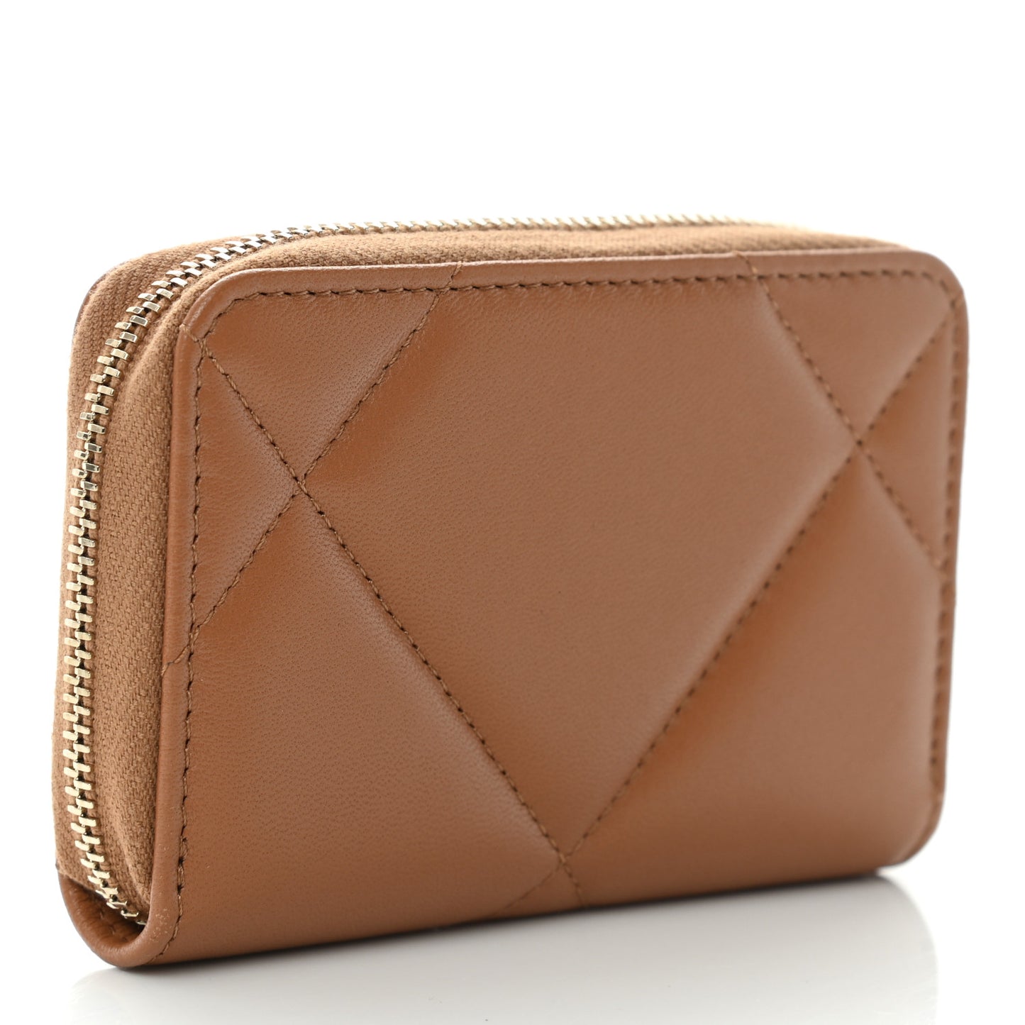 Lambskin Quilted Chanel 19 Zip Around Coin Purse Wallet Brown