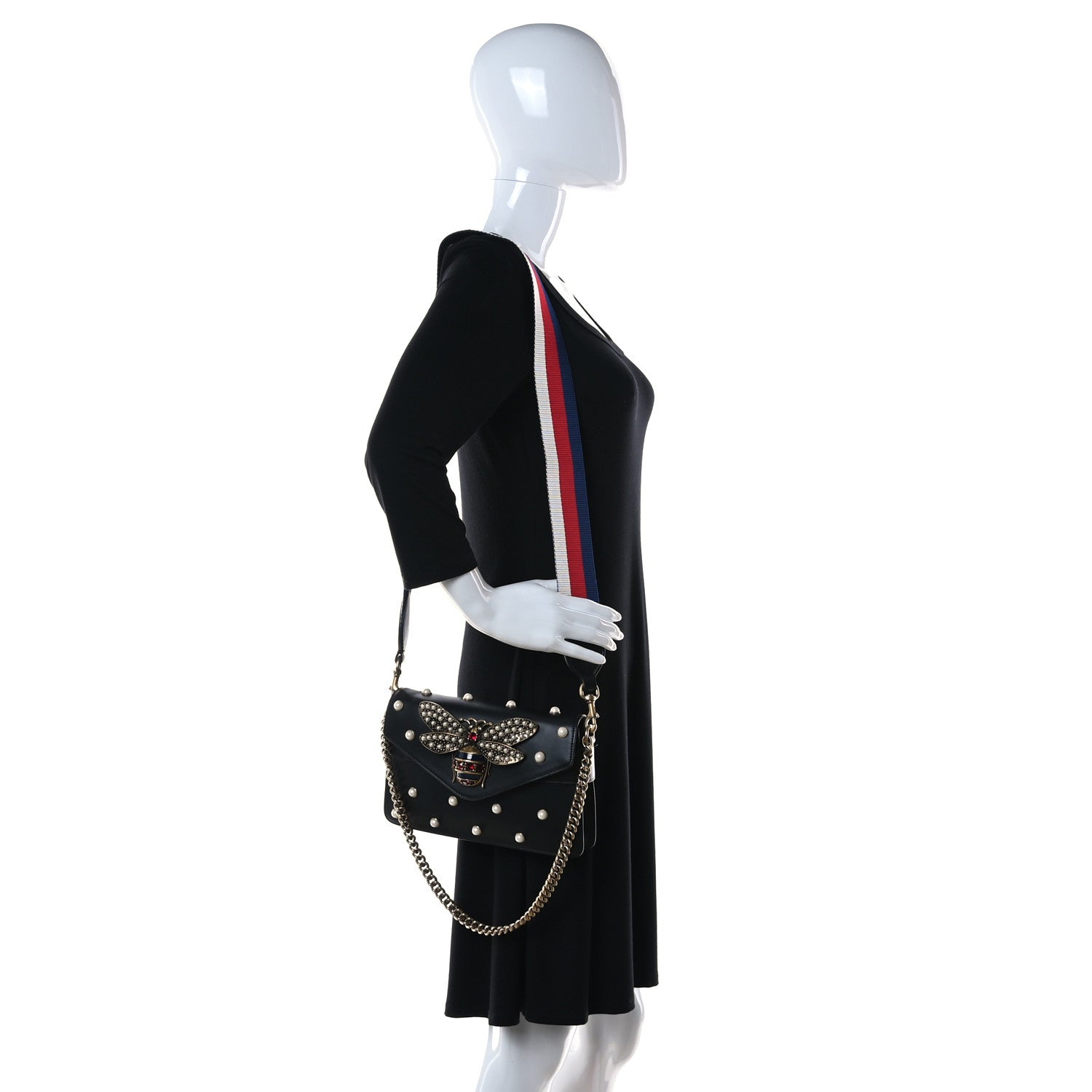 Gucci Nappa Pearl Studded Mini Queen Margaret Broadway Shoulder Bag Black 2 of 11