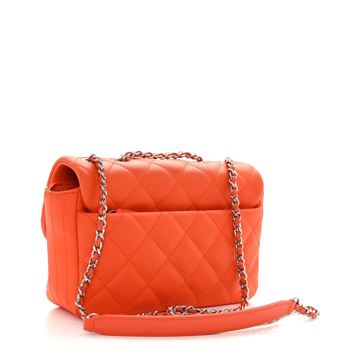 Rubber Quilted Lambskin Mini Square Coco Rain Flap Orange