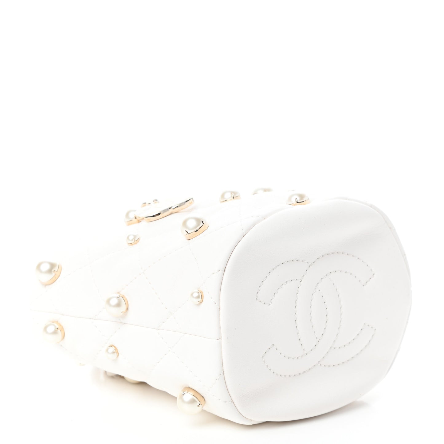 Lambskin Quilted Pearl Mini About Pearls Drawstring Bag White