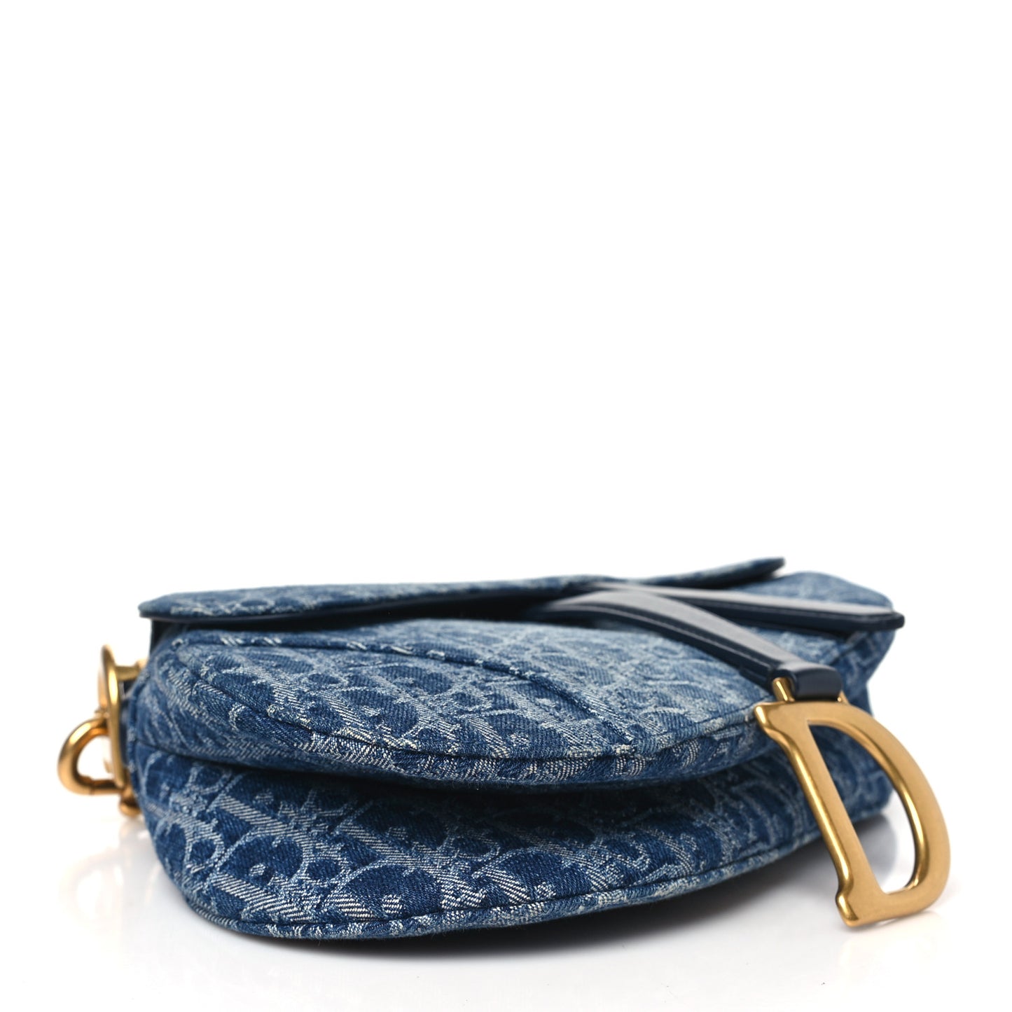 Denim Oblique Jacquard Saddle Bag With Strap Blue