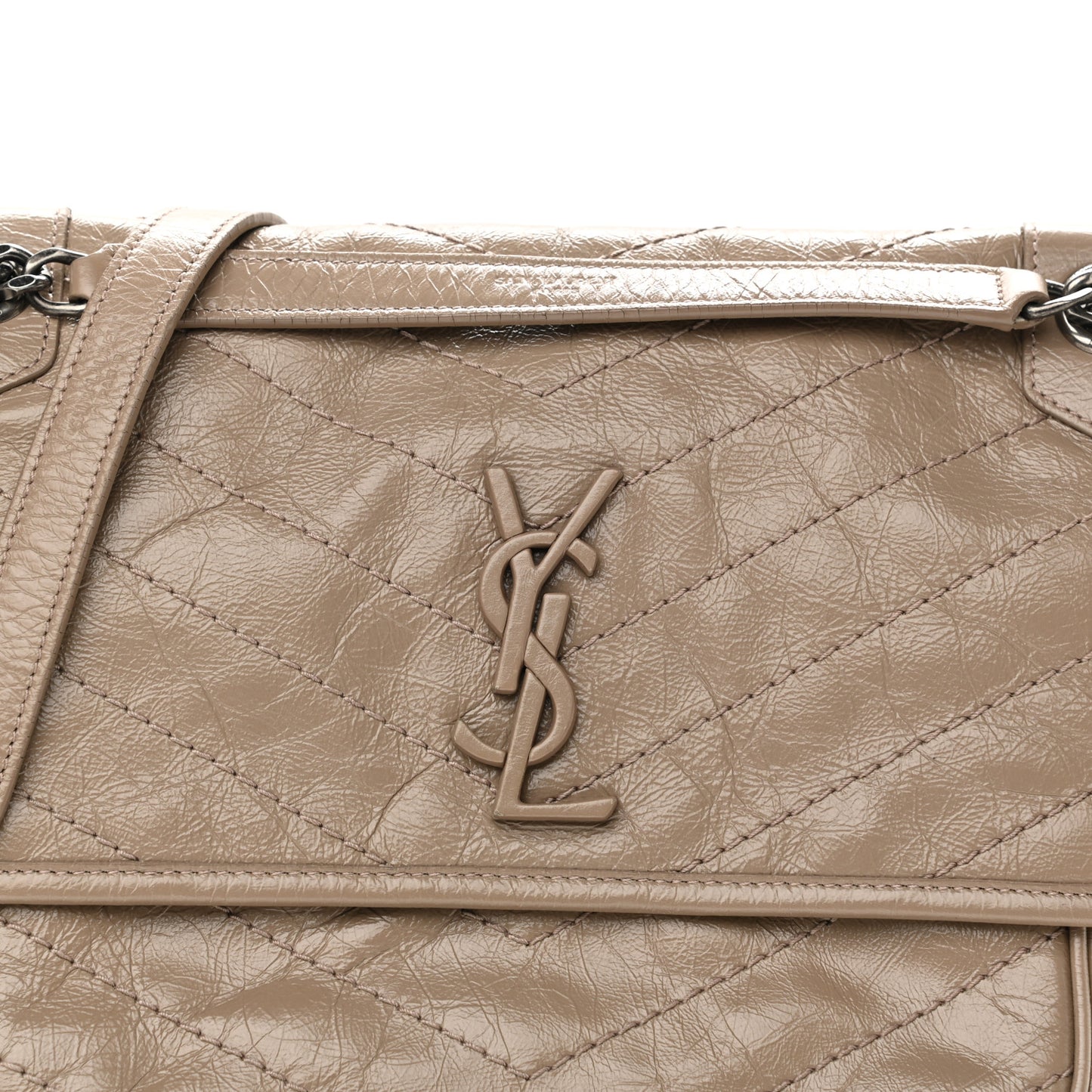 Crinkled Calfskin Matelasse Monogram Medium Niki Chain Satchel Light Natural