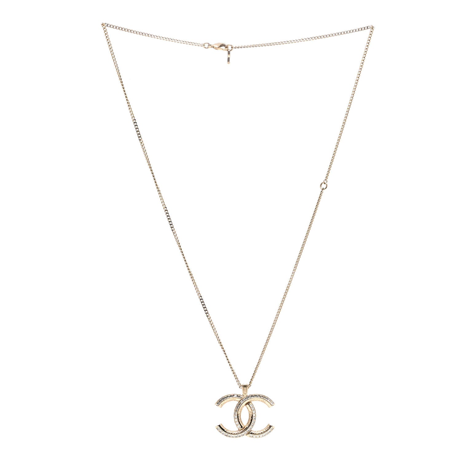 Chanel Baguette Crystal Logo CC Chain Necklace Gold 3 of 6