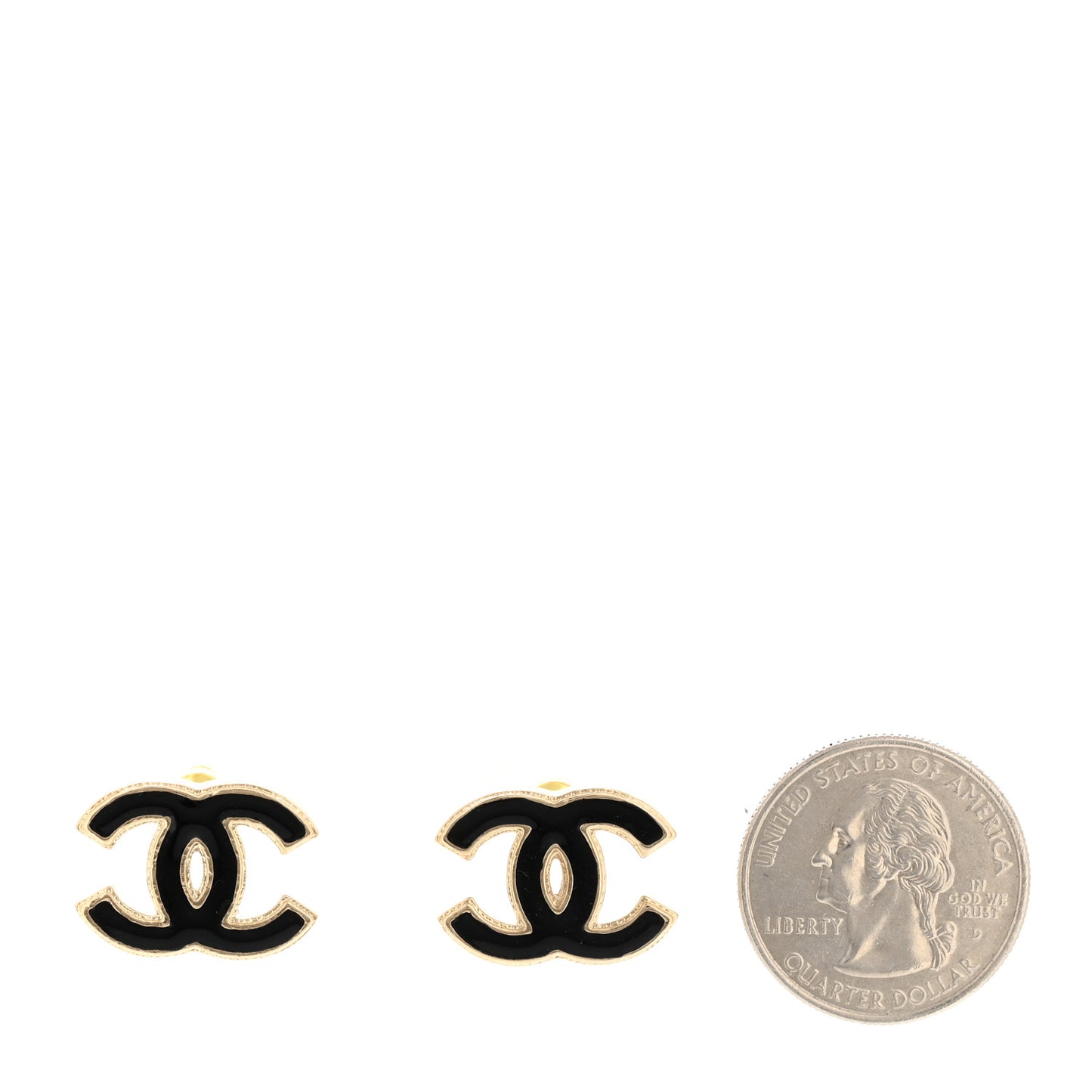 Metal Enamel CC Earrings Black Gold