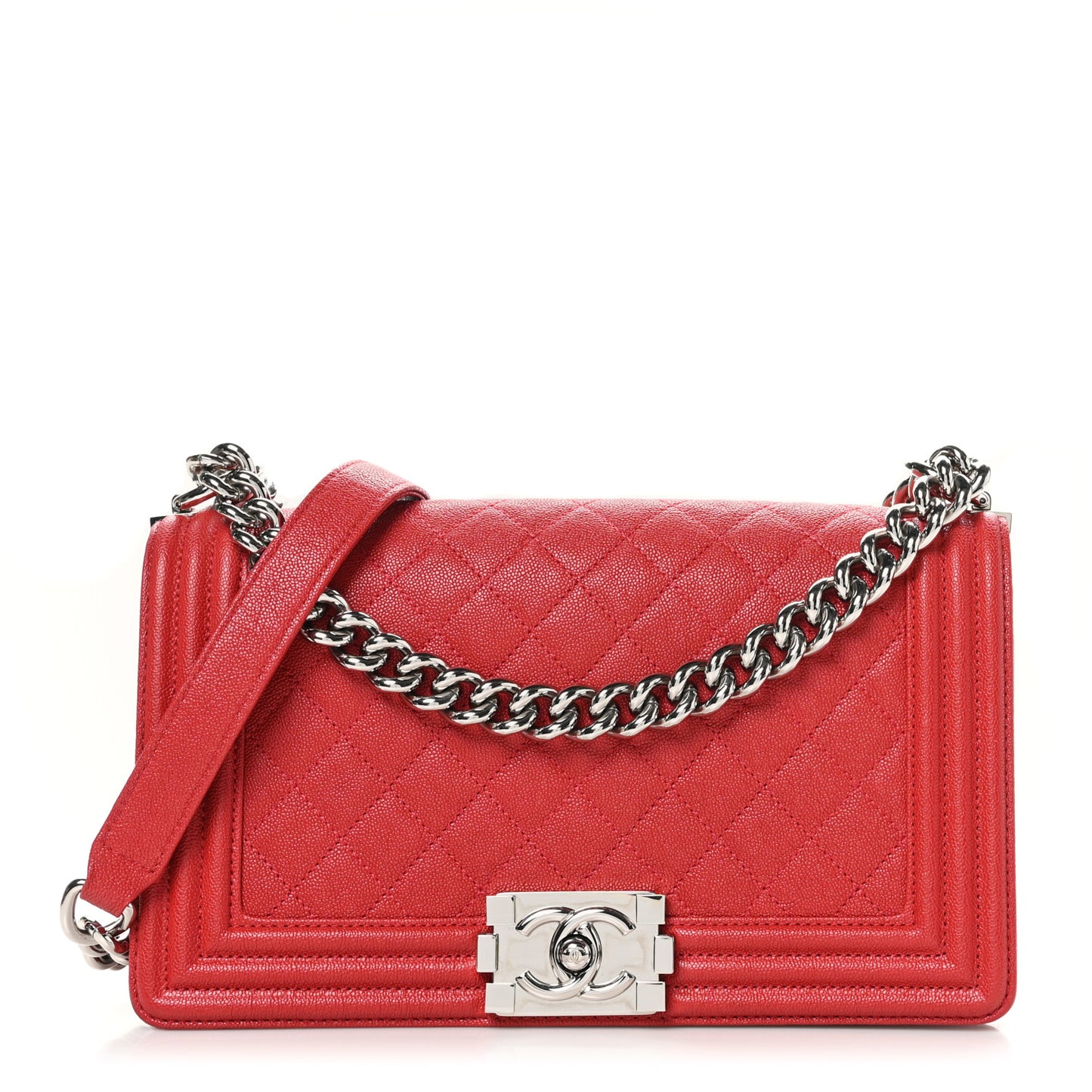 Caviar Quilted Medium Boy Flap Red