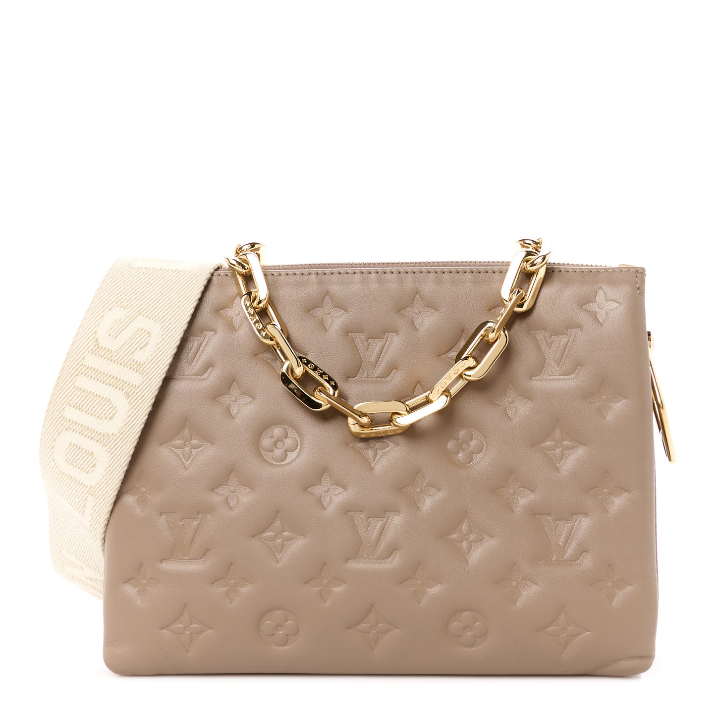 Lambskin Embossed Monogram Coussin PM Taupe