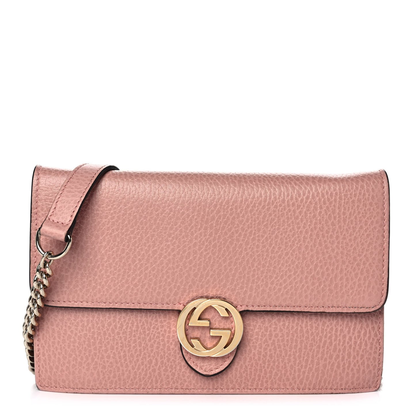 Dollar Calfskin Interlocking G Chain Wallet Soft Pink