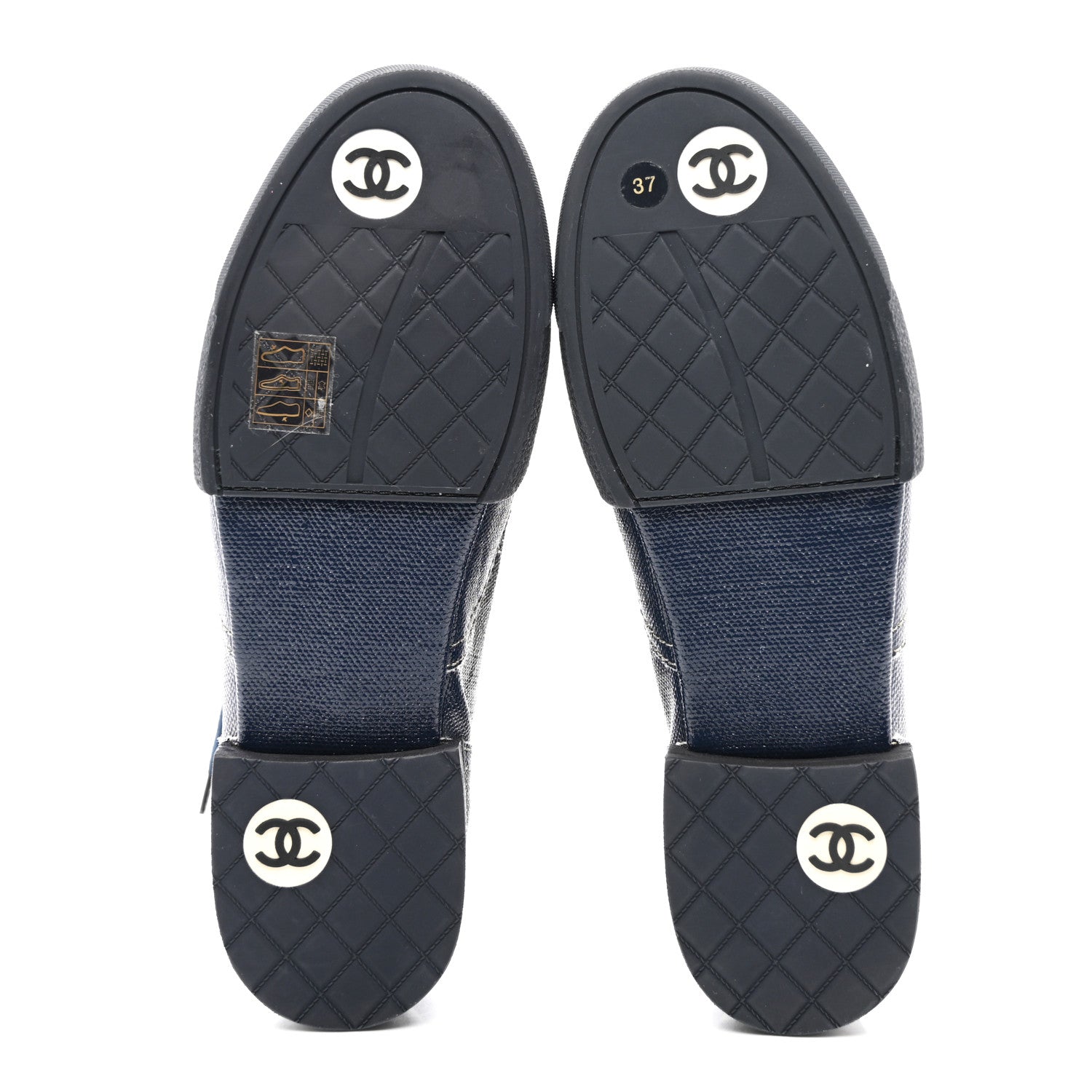 Chanel Coated Canvas Lace Up Combat Boots 37 Navy 5 of 8