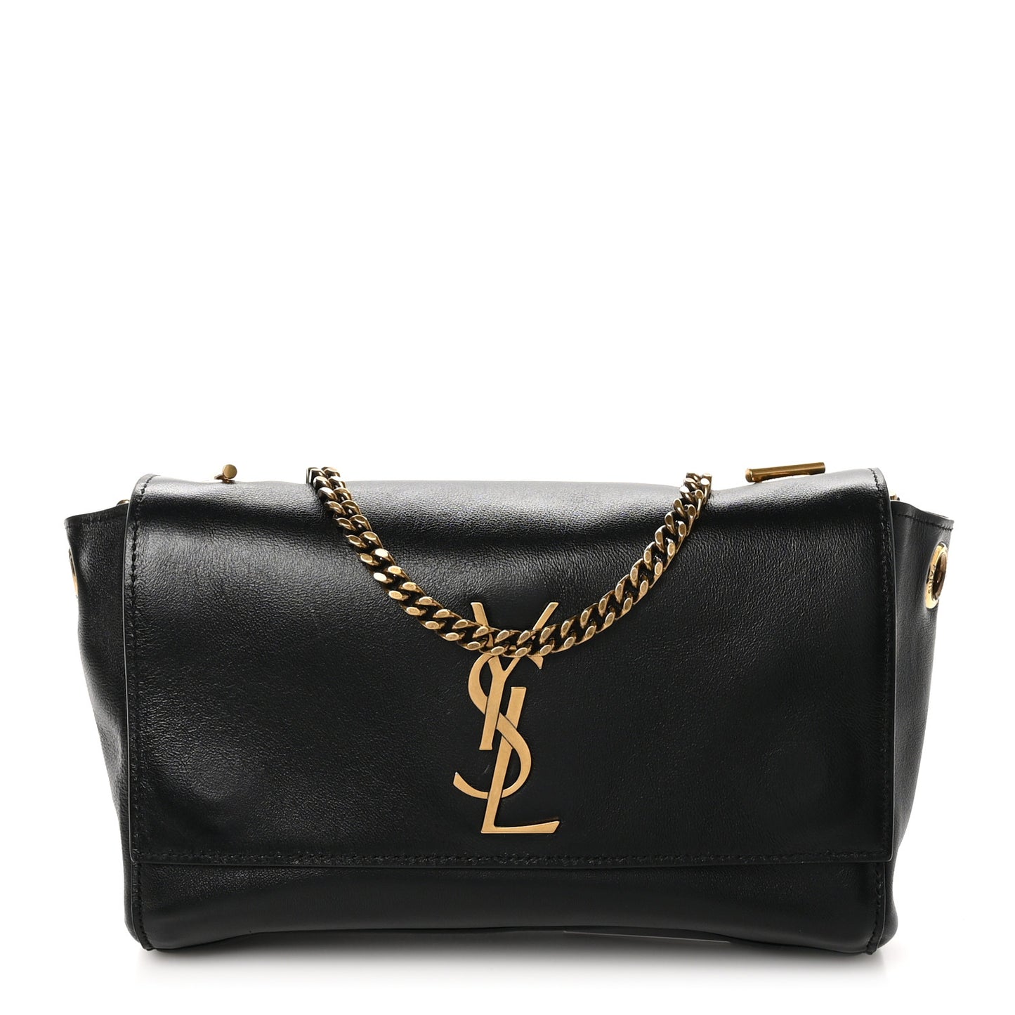 Smooth Calfskin Suede Small Reversible Monogram Kate Satchel Black