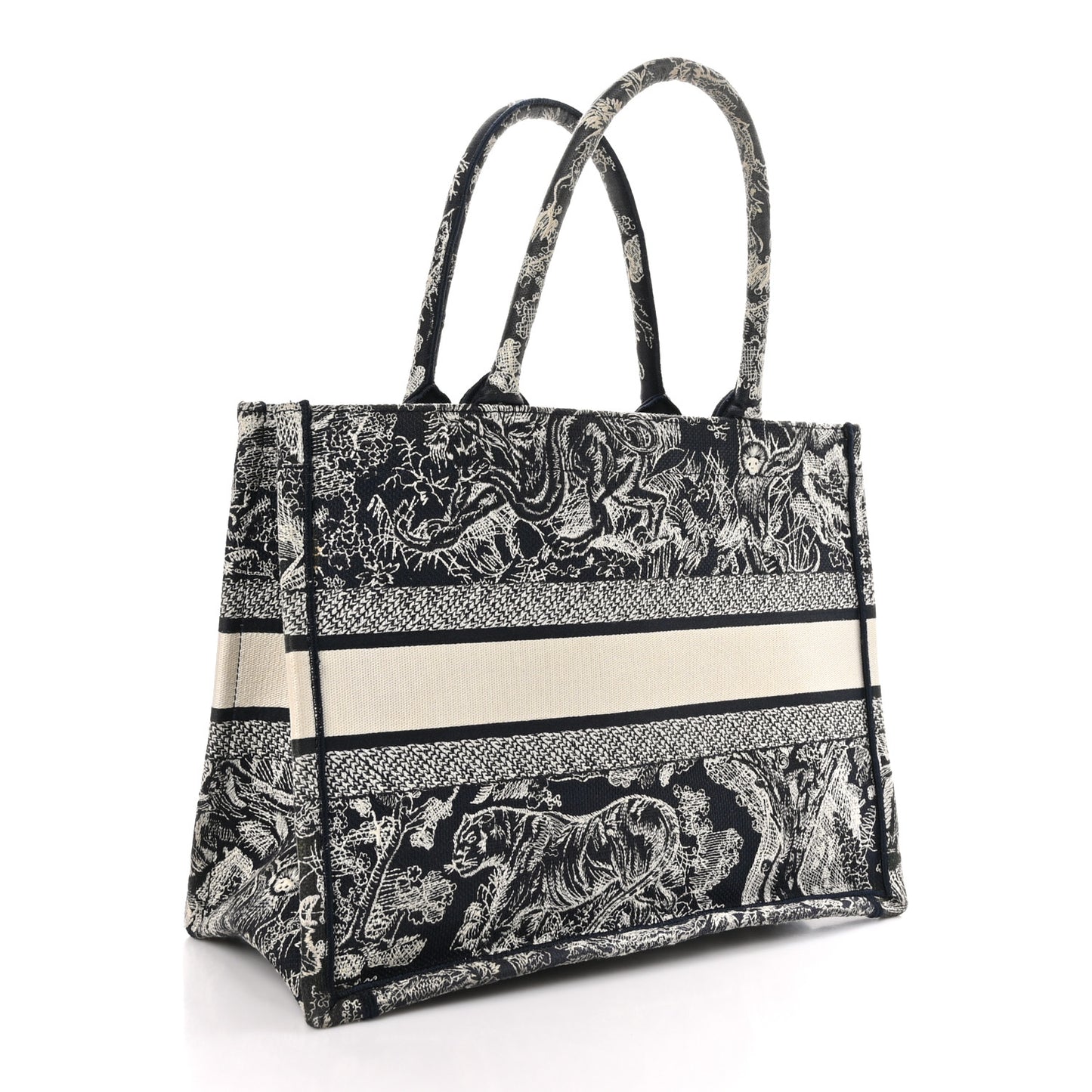 Canvas Embroidered Medium Toile De Jouy Reverse Book Tote Blue
