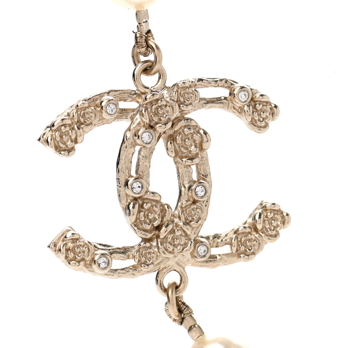Pearl Crystal CC Camellia Short Necklace Gold