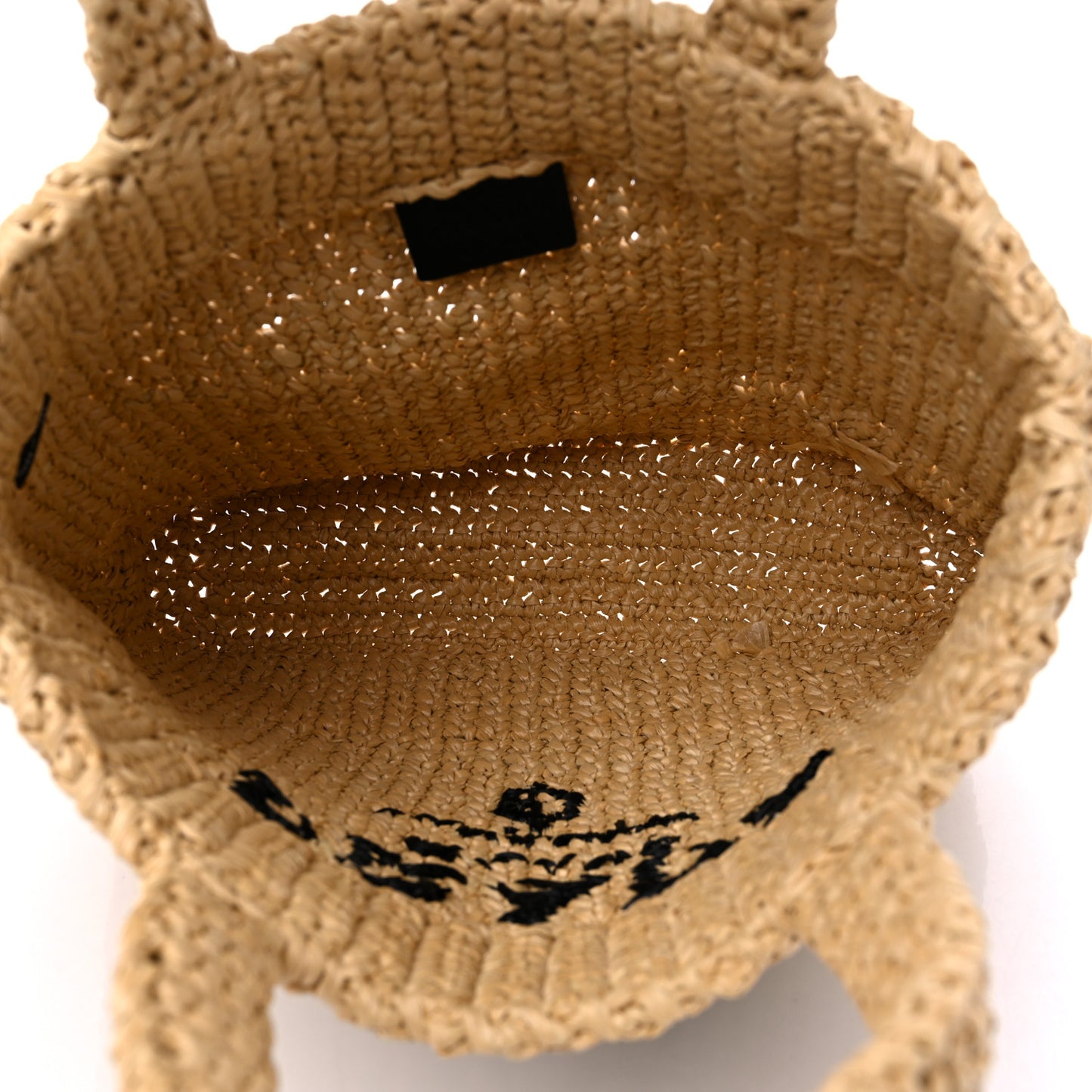 Yarn Raffia Effect Crochet Embroidered Small Logo Tote Naturale