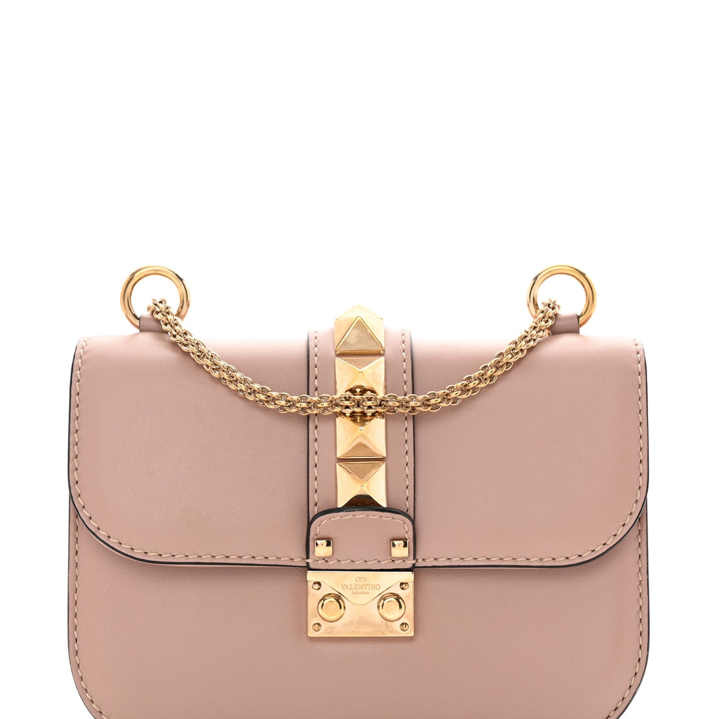Vitello Small Glam Lock Rockstud Flap Poudre