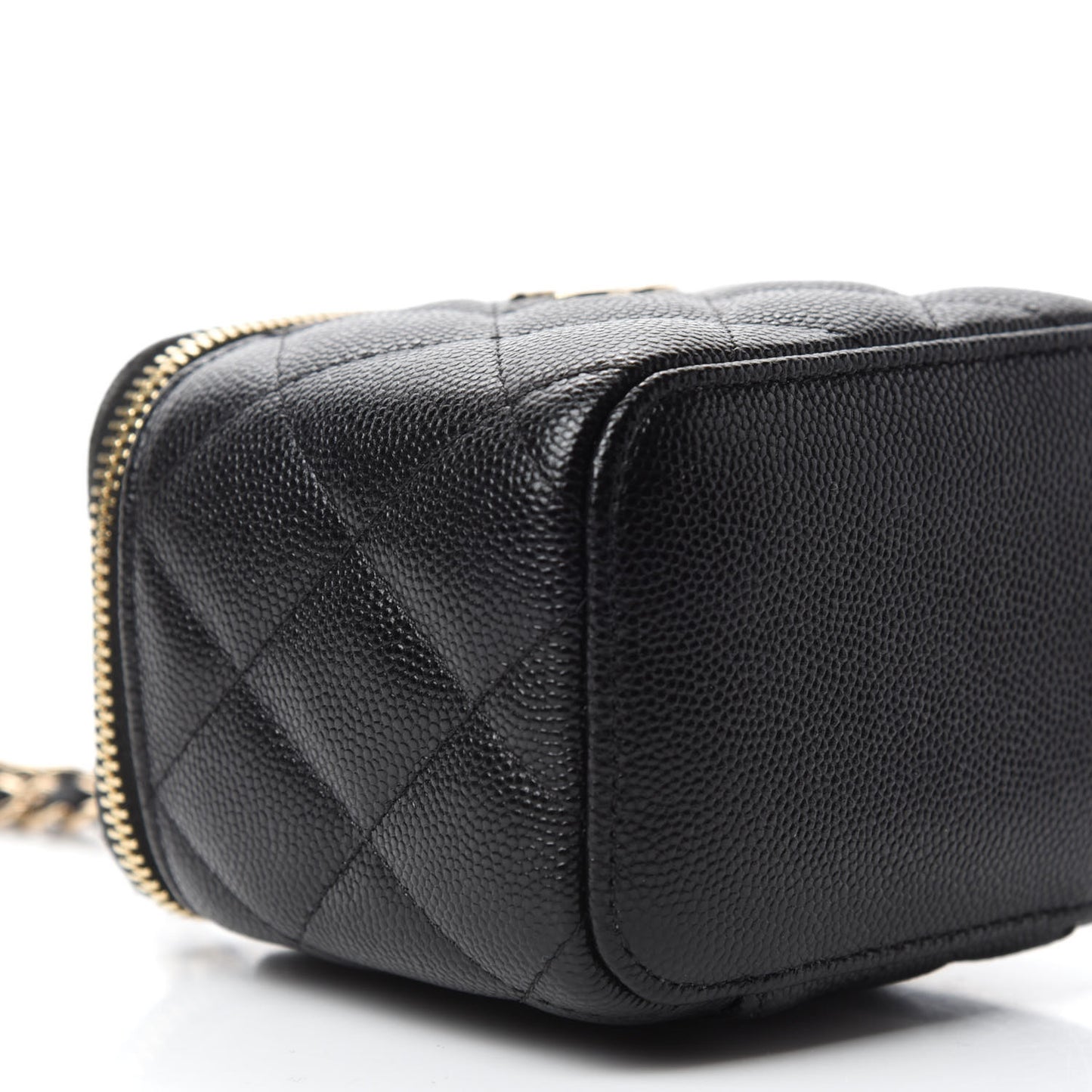 Caviar Quilted Mini Pearl On Top Vanity Case With Chain Black