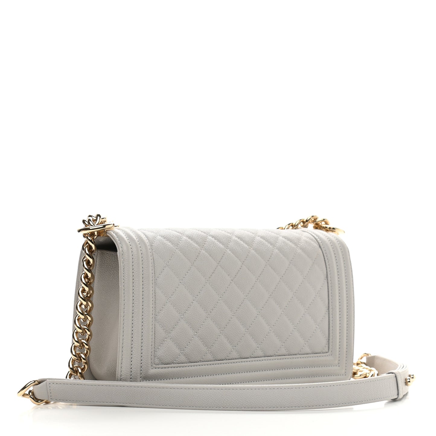 Caviar Quilted Medium Boy Flap Light Grey