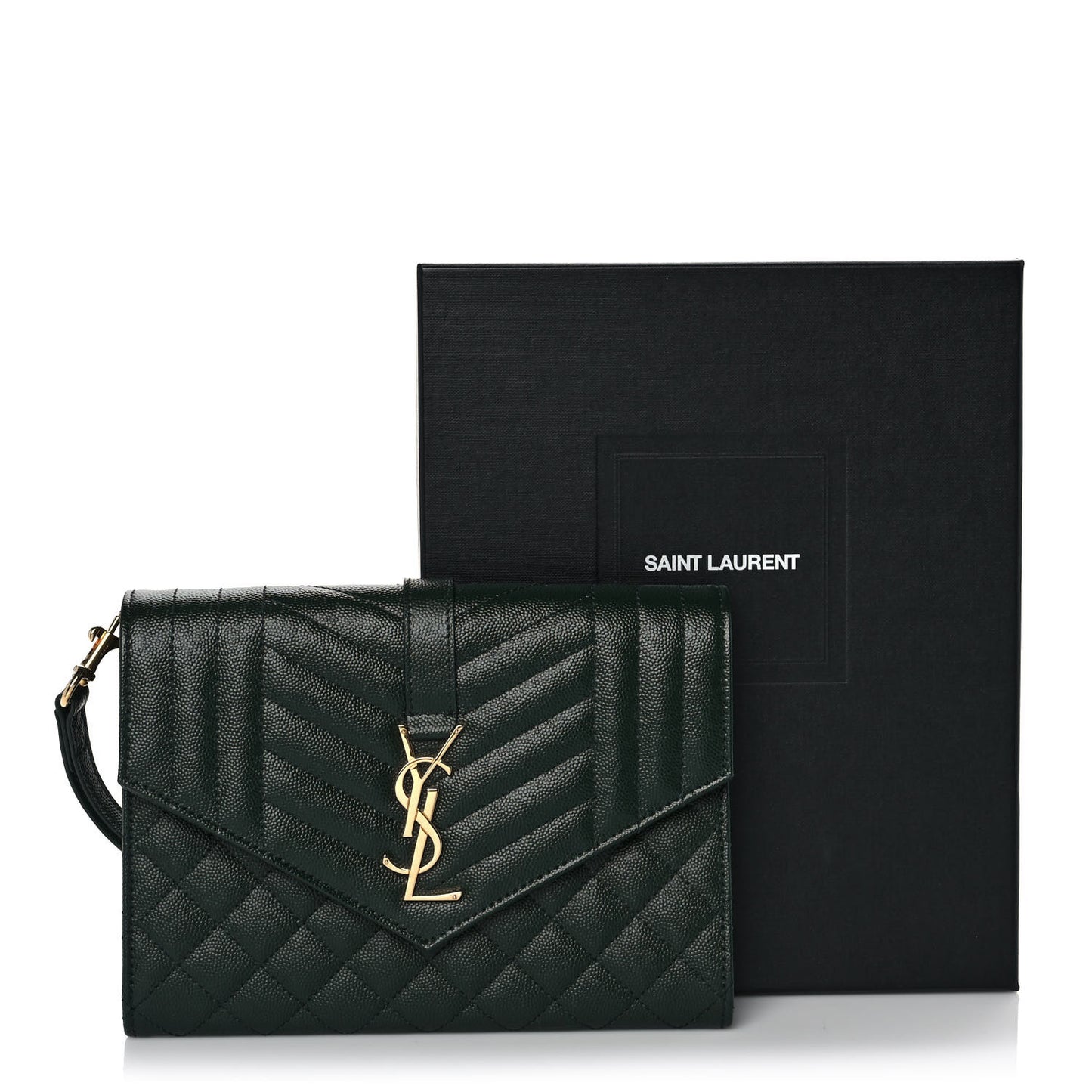 Grain De Poudre Textured Mixed Matelasse Triquilt Monogram Clutch Vert Fonce
