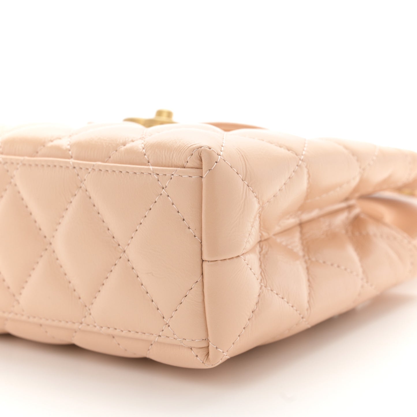 Shiny Aged Calfskin Quilted Nano Kelly Shopper Beige