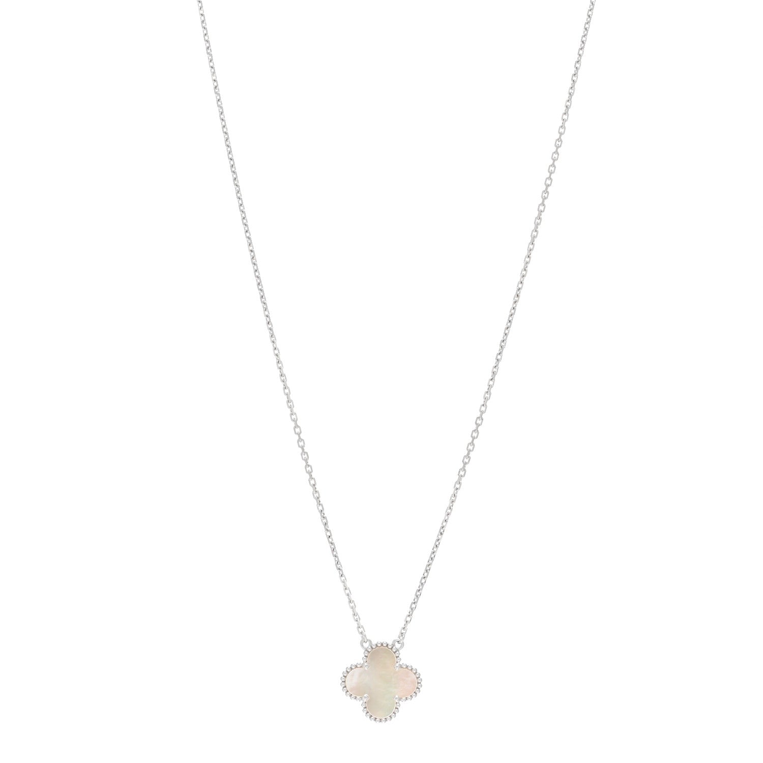 Van Cleef & Arpels 18K White Gold Mother of Pearl Vintage Alhambra Pendant Necklace 1 of 6