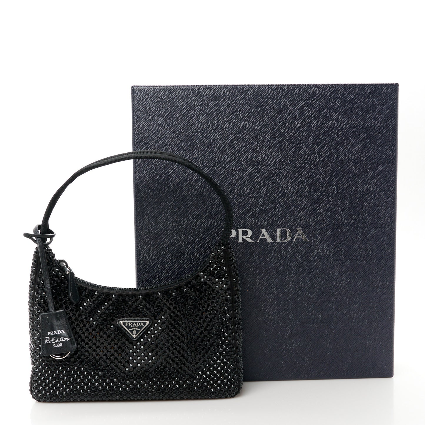 Satin Crystal Mini Re-Edition 2000 Bag Black