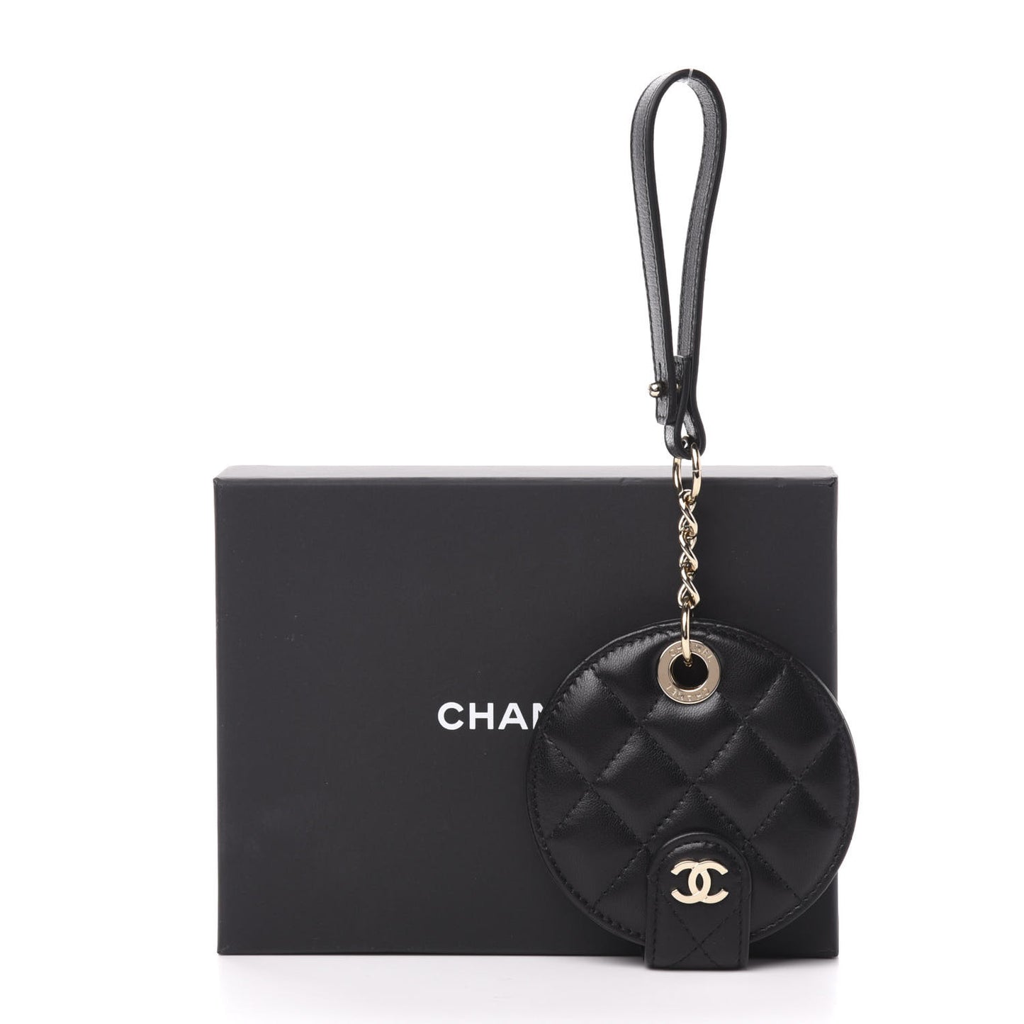 Lambskin Quilted Round Luggage Tag Black