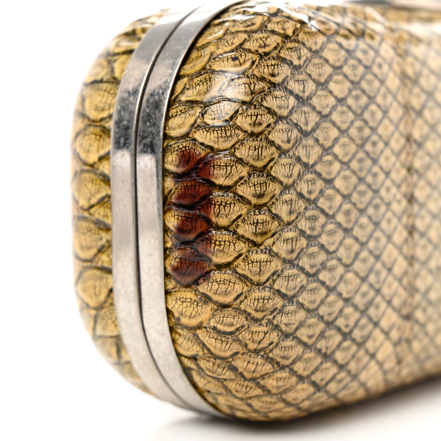 Snakeskin Knuckle Box Clutch Beige