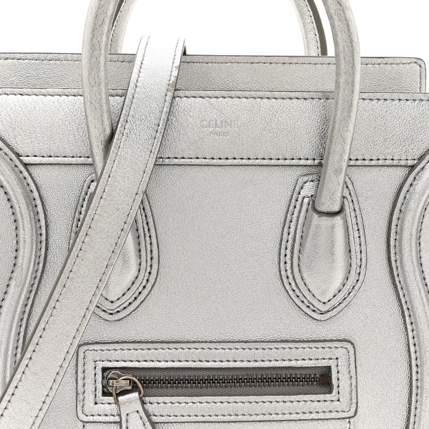 Celine Laminated Lambskin Nano Luggage Silver 9 of 17