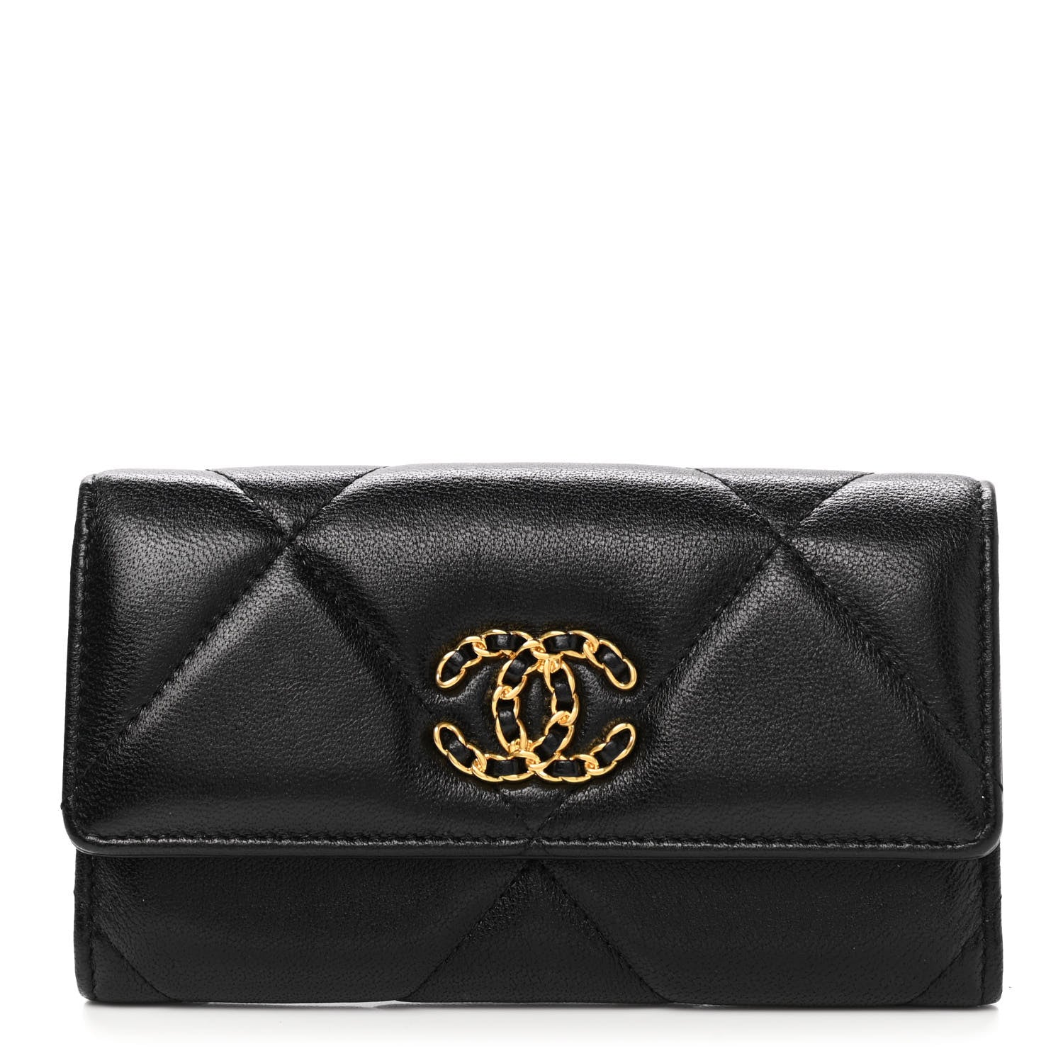 Chanel Shiny Goatskin Quilted Chanel 19 Flap Wallet Black 1 of 10