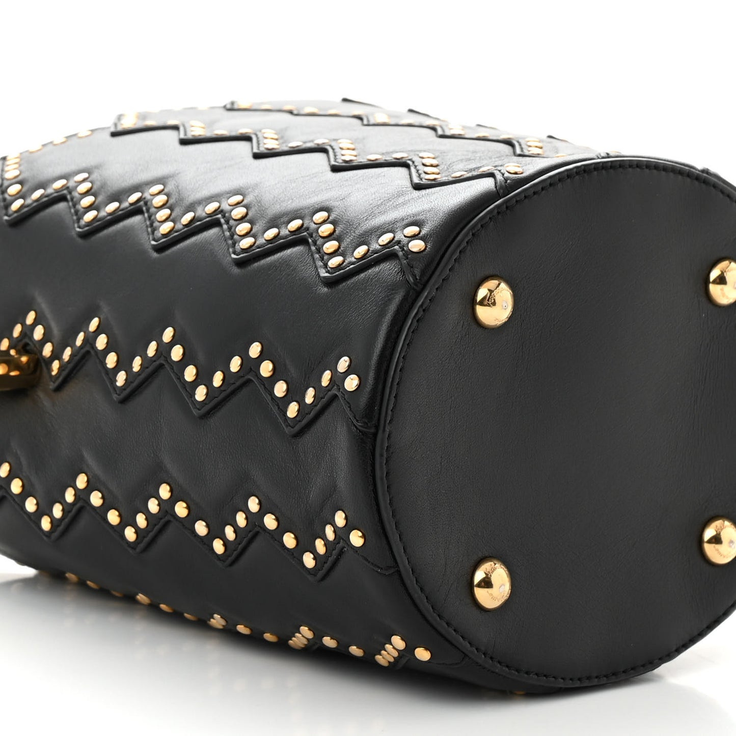 X SARA BATTAGLIA Calfskin Studded Zig Zag Bucket Shoulder Bag Black