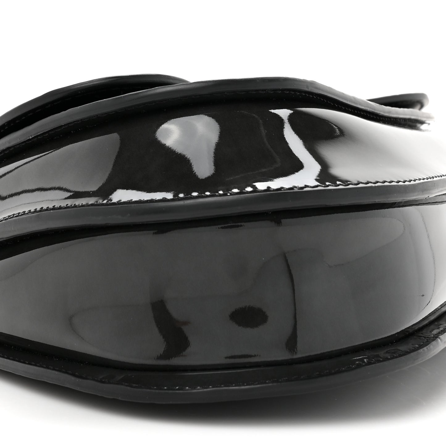 Patent Oblique Embossed Saddle Boxy Bag Black