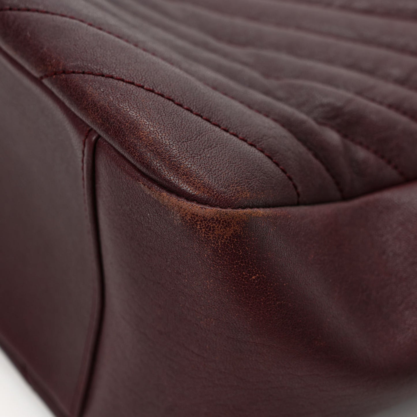 Sheepskin Matelasse Chevron Large Monogram Shopping Bag Burgundy