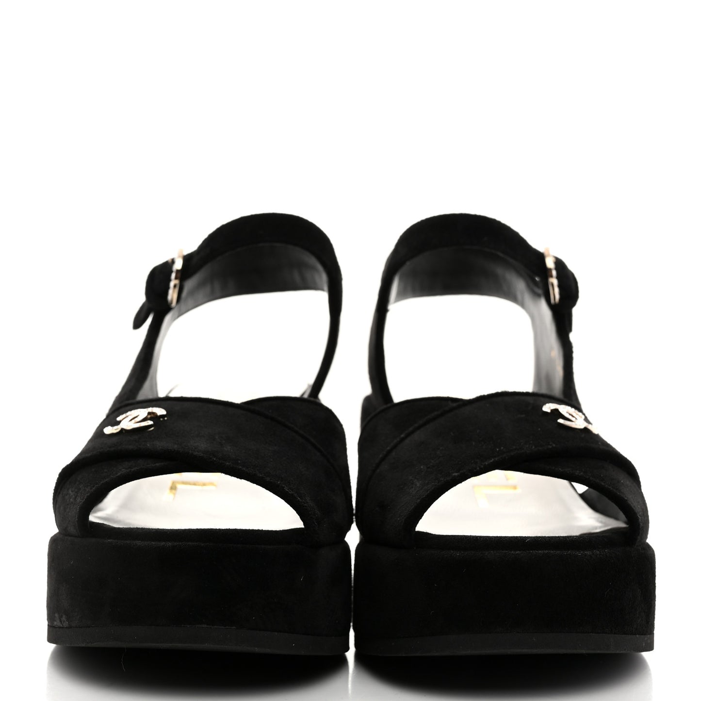 Suede Calfskin Peep Toe Wedge Sandals 37 Black