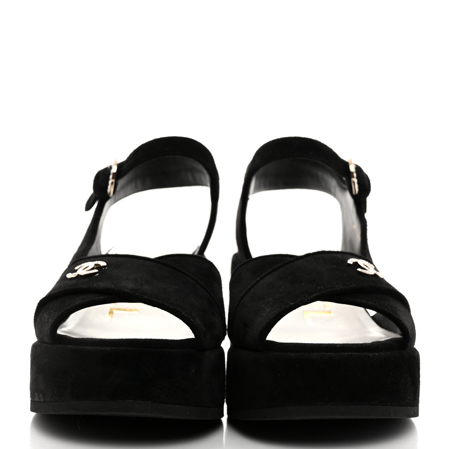 Chanel Suede Calfskin Peep Toe Wedge Sandals 37 Black 2 of 8