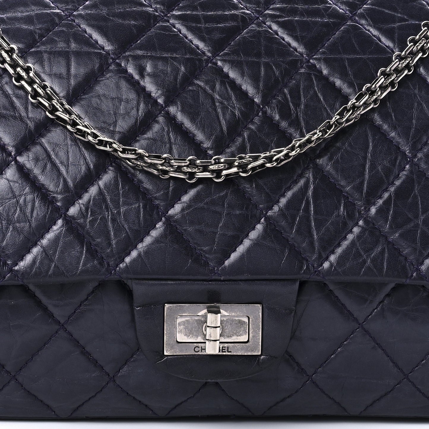 Aged Calfskin Quilted 2.55 Reissue 227 Flap Navy Blue