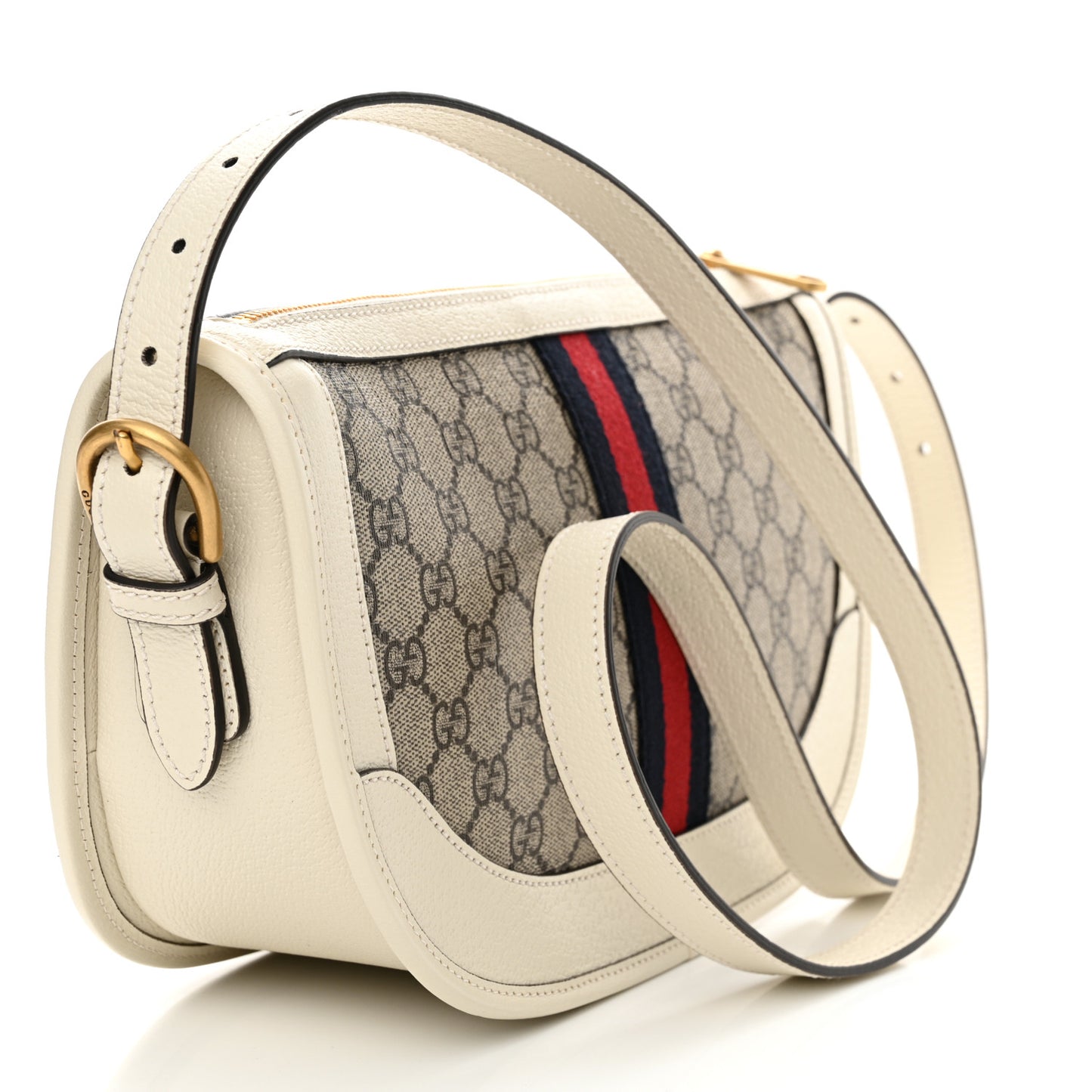 GG Supreme Monogram Web Large Ophidia Shoulder Bag Beige Ebony Mystic White