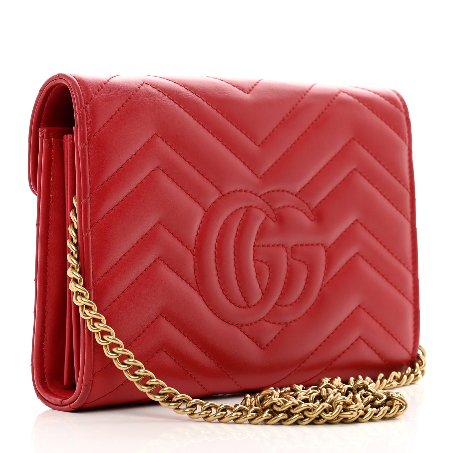 Calfskin Matelasse GG Marmont Chain Wallet Hibiscus Red