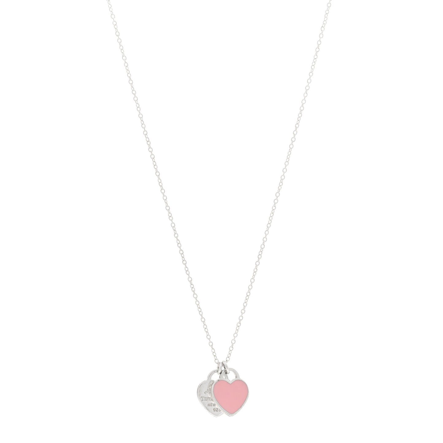 Sterling Silver Enamel Return to Tiffany Double Heart Tag Pendant Necklace Pink