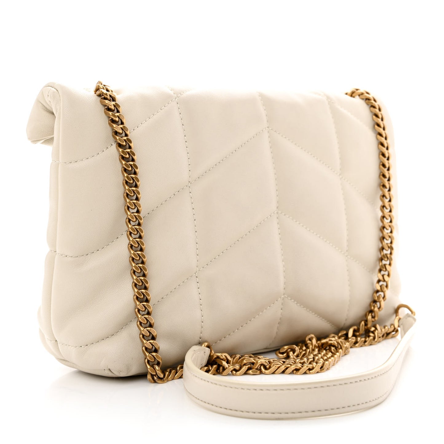 Lambskin Quilted Toy Loulou Puffer Monogram Chain Satchel Crema Soft