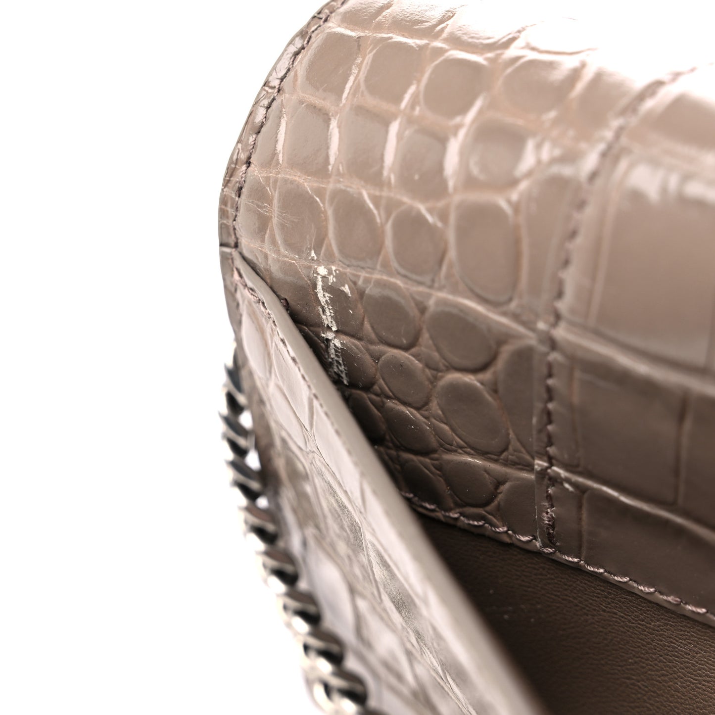 Shiny Calfskin Crocodile Embossed Hourglass Chain Bag Taupe