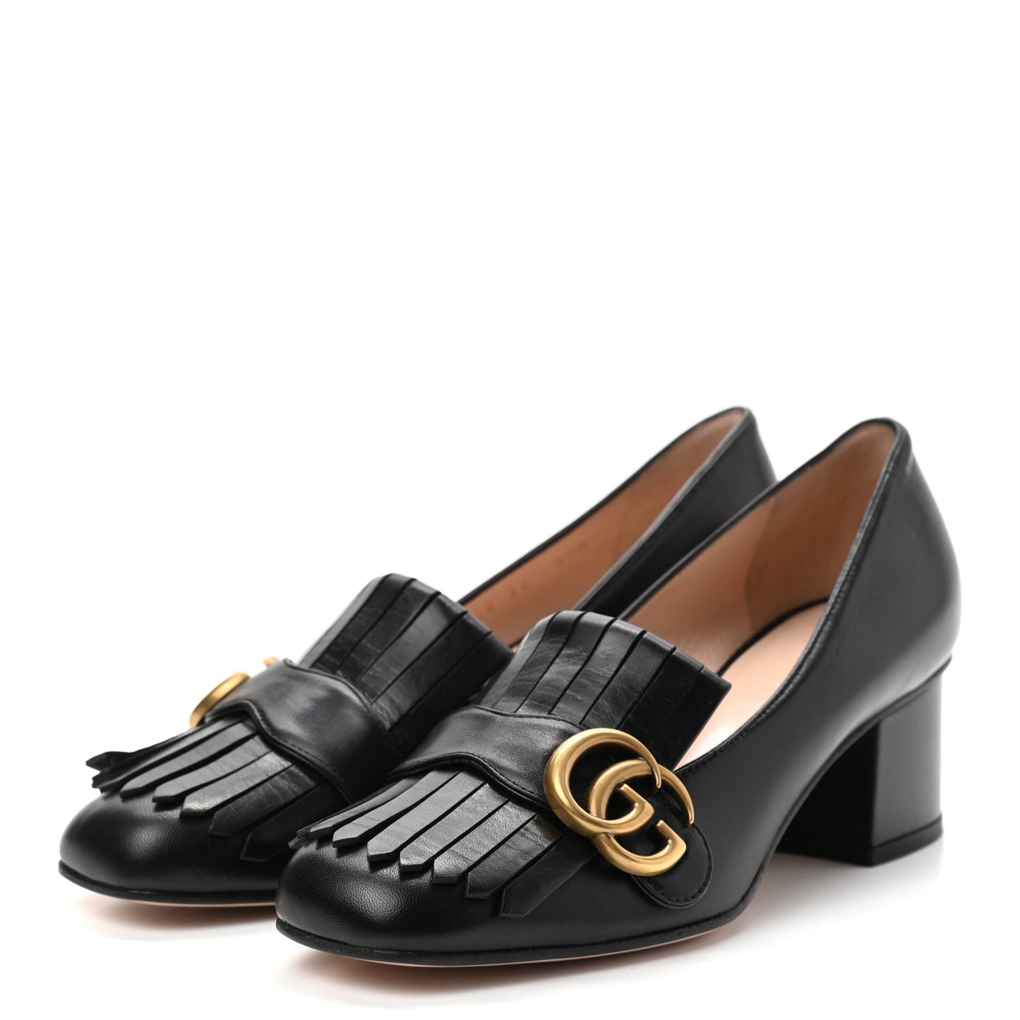 Malaga Kid GG Marmont Fringe 50mm Loafer Pumps 36 Black