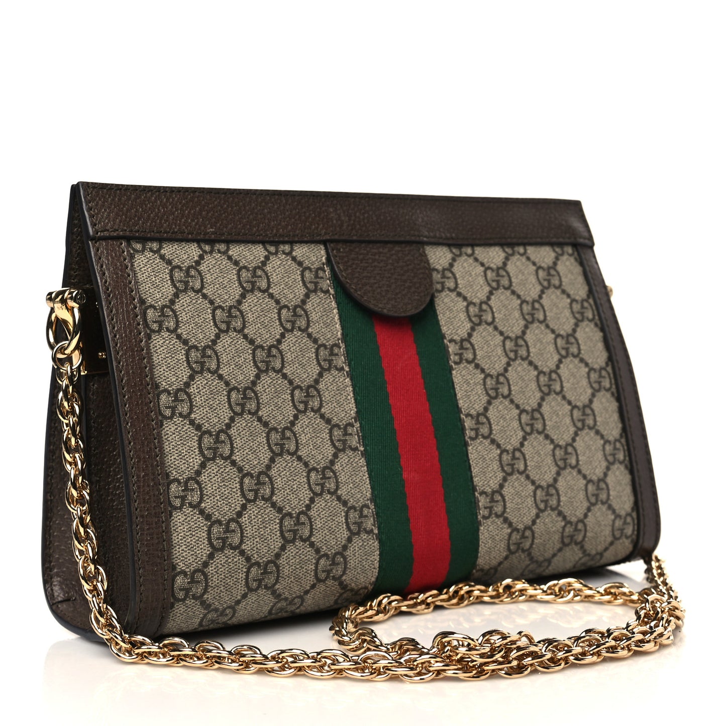 GG Supreme Monogram Web Small Ophidia Chain Shoulder Bag Brown