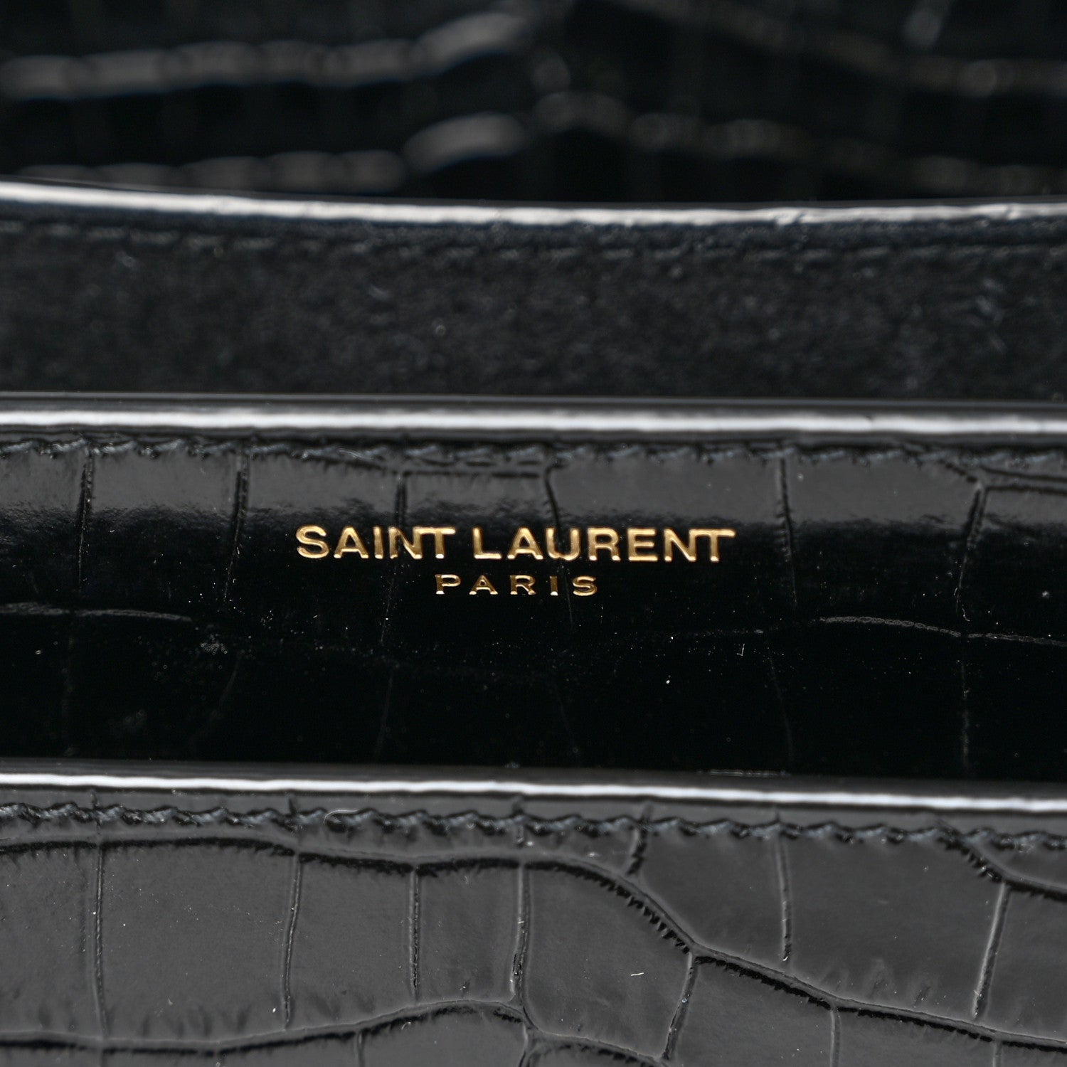 Saint Laurent Calfskin Crocodile Embossed Medium Monogram Sunset Black 6 of 10