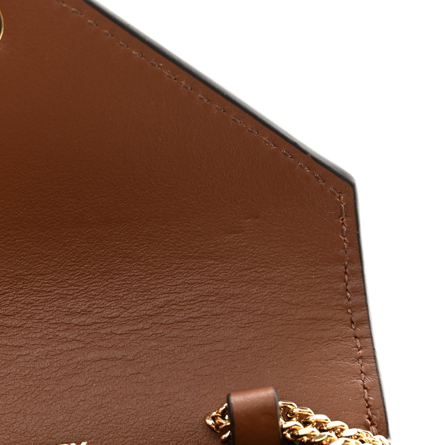 Grainy Calfskin Vintage Check Jade Card Case On Chain Tan