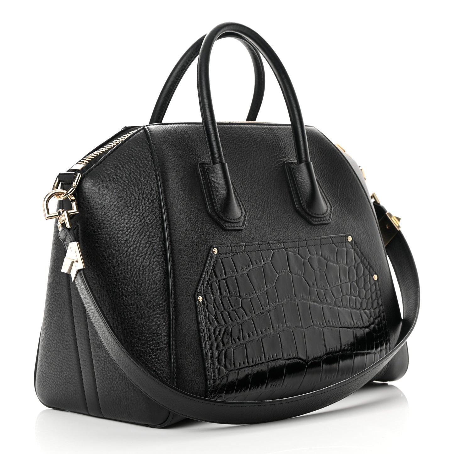 Calfskin Crocodile Embossed Medium Antigona Black