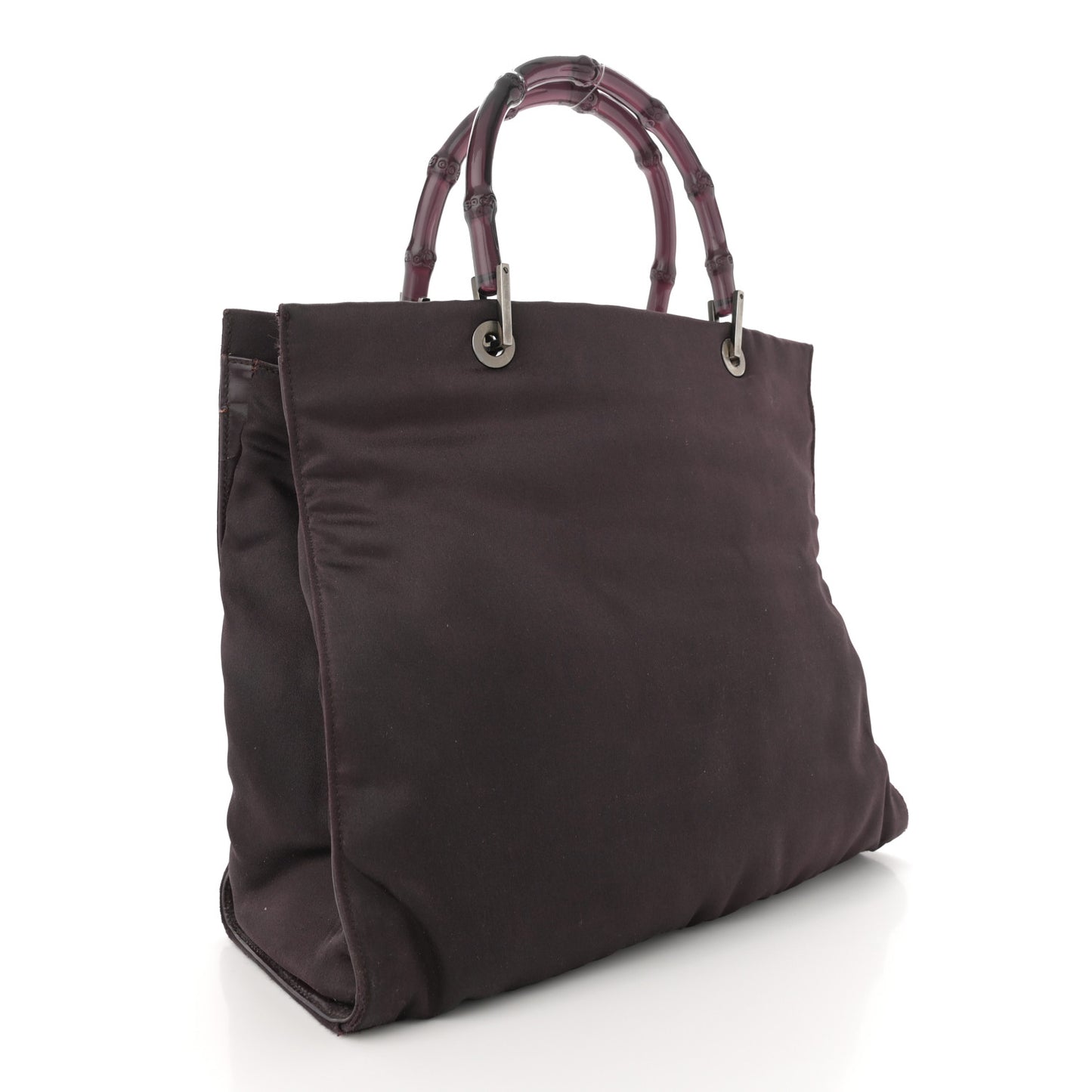 Satin Bamboo Handle Bag Brown