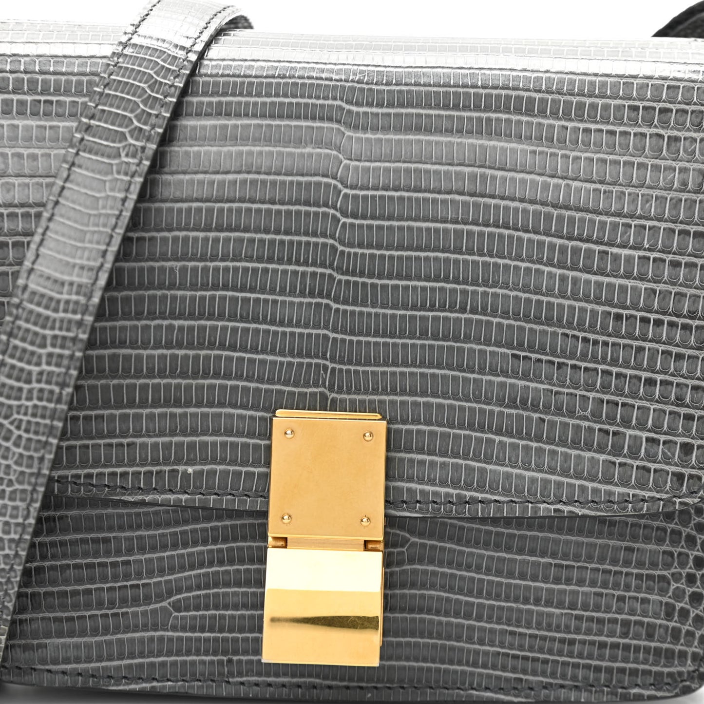 Lizard Small Classic Box Flap Bag Dark Taupe