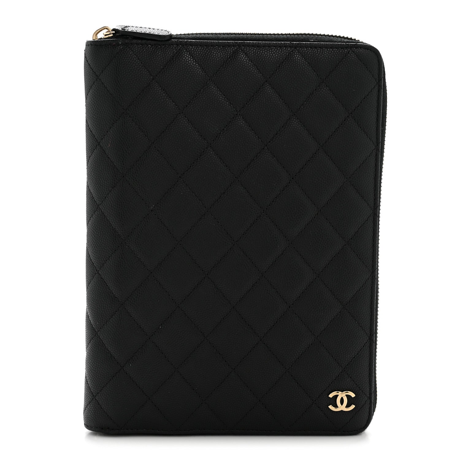 Chanel Caviar Quilted Zip Around Notebook Agenda Cover Black