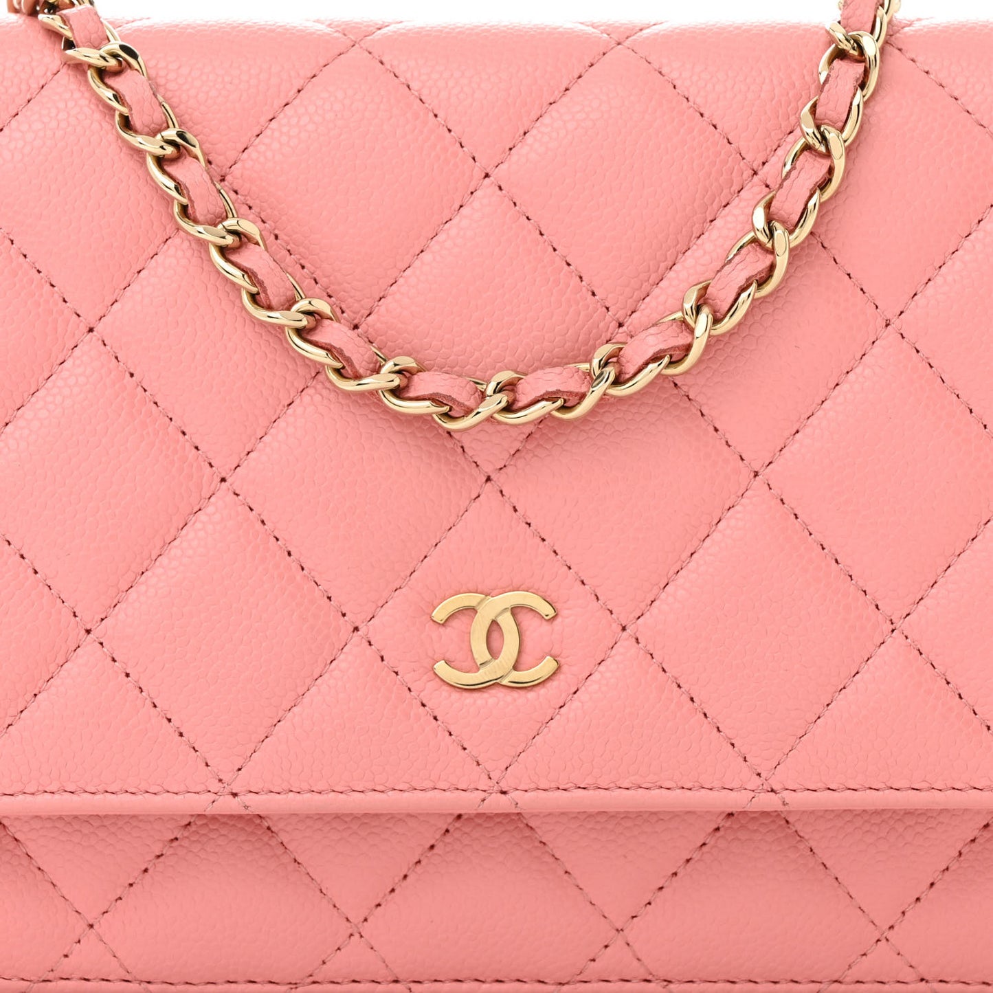 Caviar Quilted Wallet on Chain WOC Coral Pink