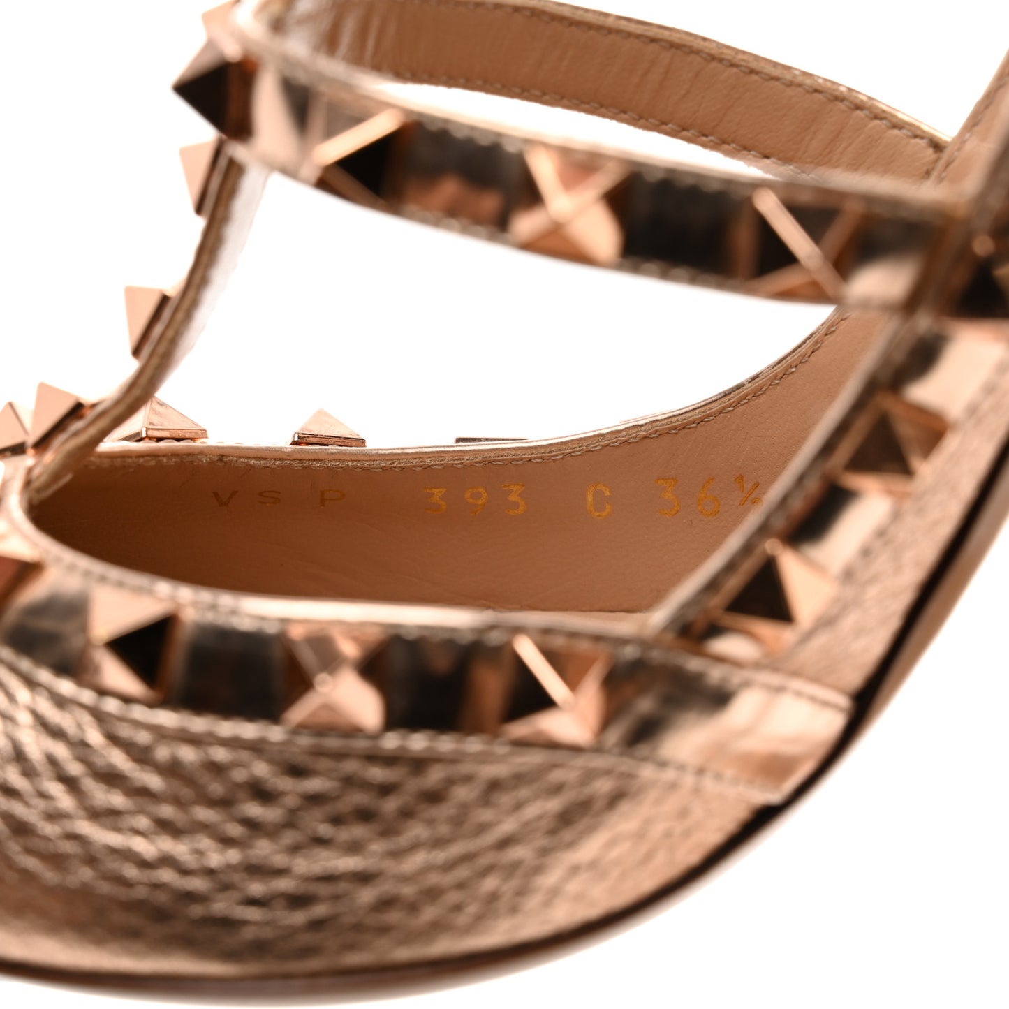 Metallic Pebbled Calfskin Rockstud Ankle Strap 100mm Pumps 36.5 Rame